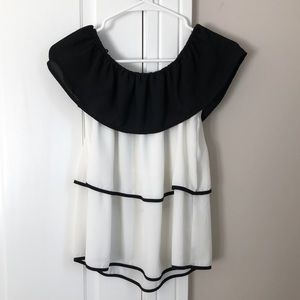 Color block off the shoulder top